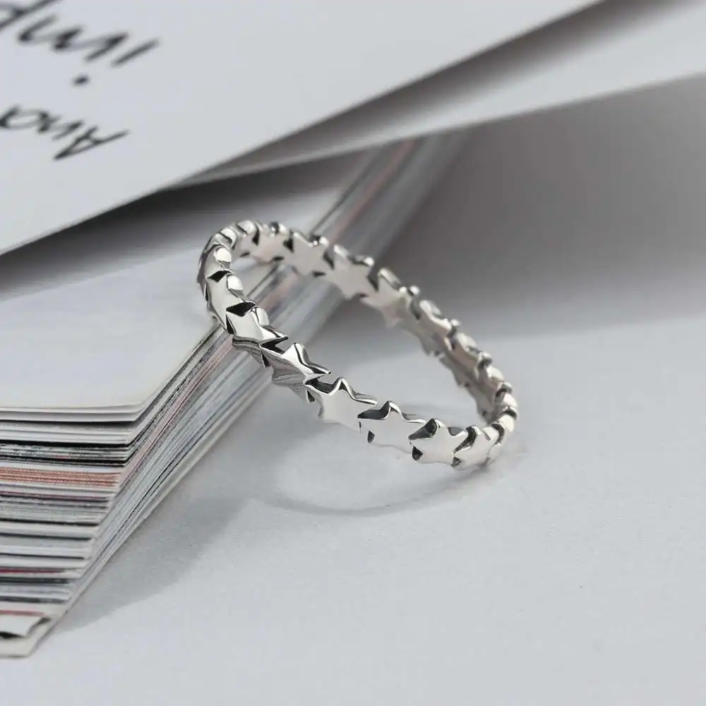 925 Sterling Silver Star Stohovateľné Prst Prstene Pre Ženy Trendy Strany Šperky Vianočný Darček Pre Ňu (Lam Hub Fong)