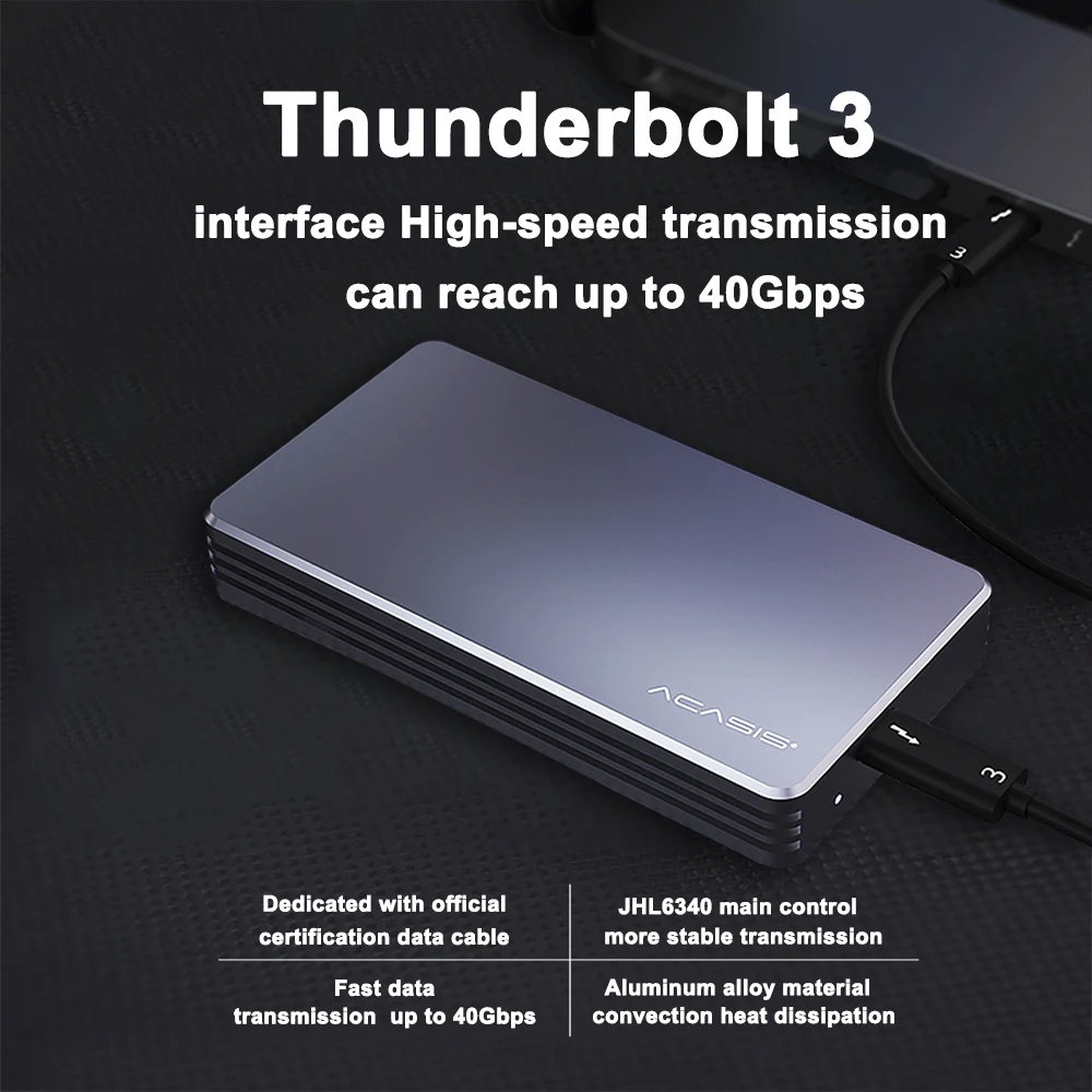 Acasis Thunderbolt 3 40Gbps NVME M. 2 SSD Krytu 2TB Hliníkový Typ-C s 40Gbps Thunderbolt 3 C C Kábel Pre Mac, Windows