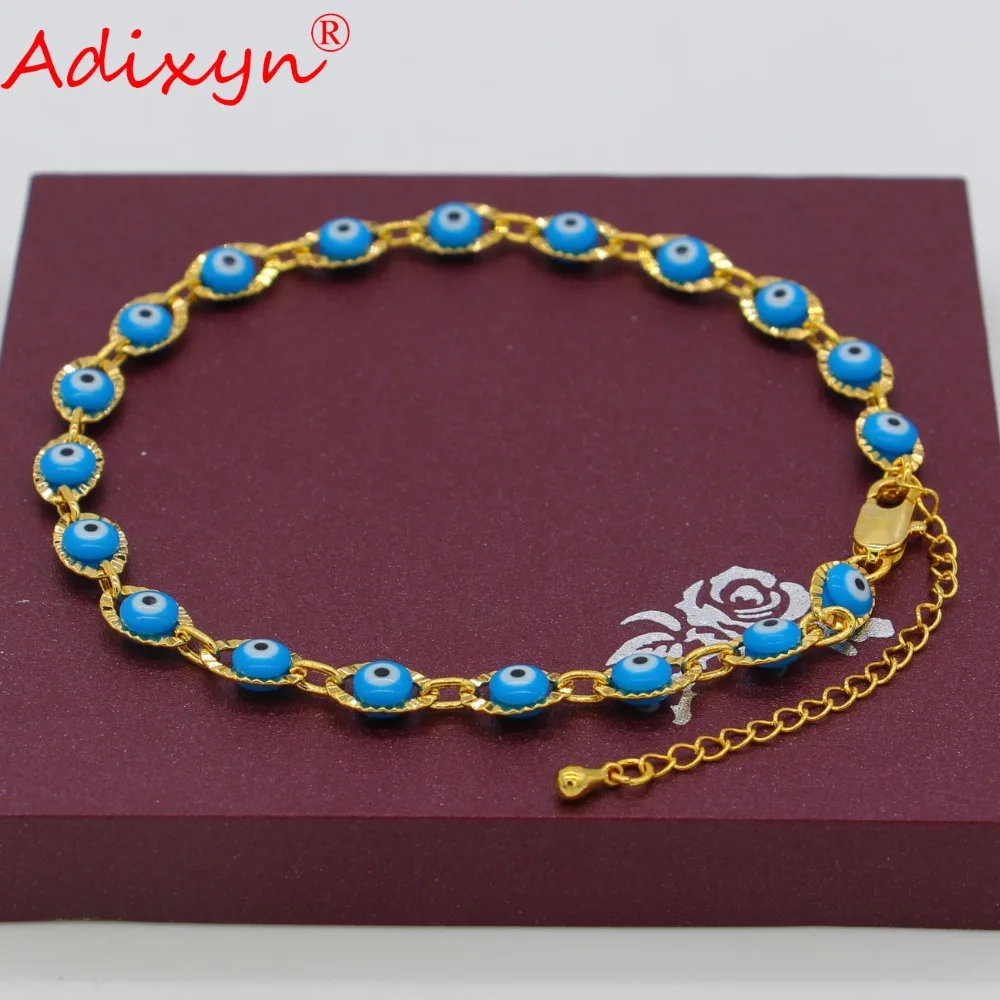Adixyn 21 cm + 5 cm /Kúzlo Náramok Ženy, Zlatá Farba Modrá Zlé Oko Náramok Dievčatá Blízkom Východe Arabského Turecko Členok Šperky N05078