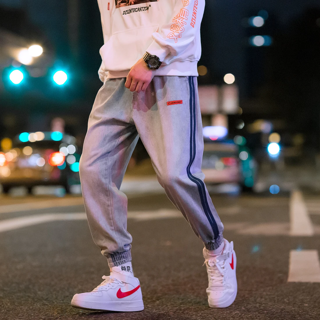 Aelfric Eden Hip Hop Swag Strane Prúžok Džínsové Tkaniny Mužov Nohavice 2018 Módne Harajuku High Street Muž Bežné Nohavice Streetwear UR76