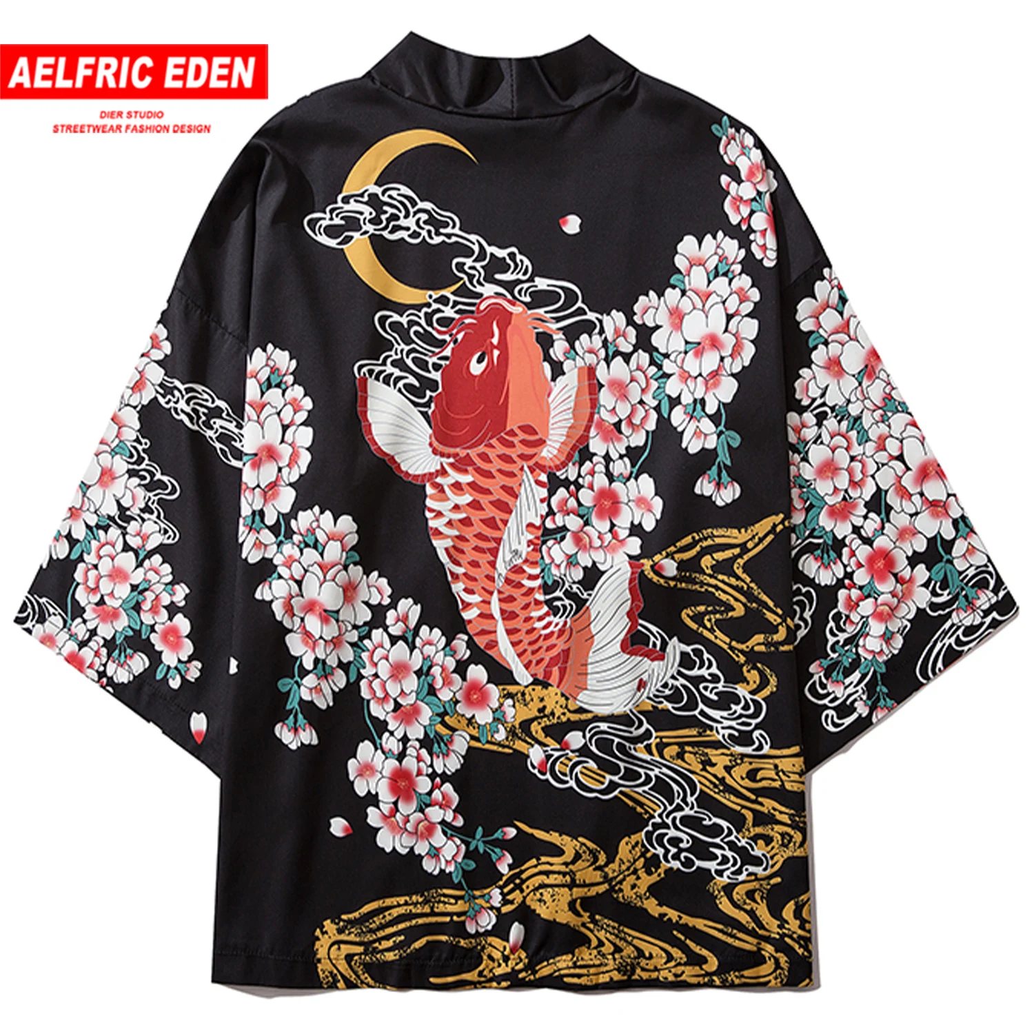Aelfric Eden Módne Sakura Kapor Tlač 2020 Hip Hop Topy Mužov Japonský Štýl Predné Otvorené Coats Voľné Letné Japonské Kimono Bunda