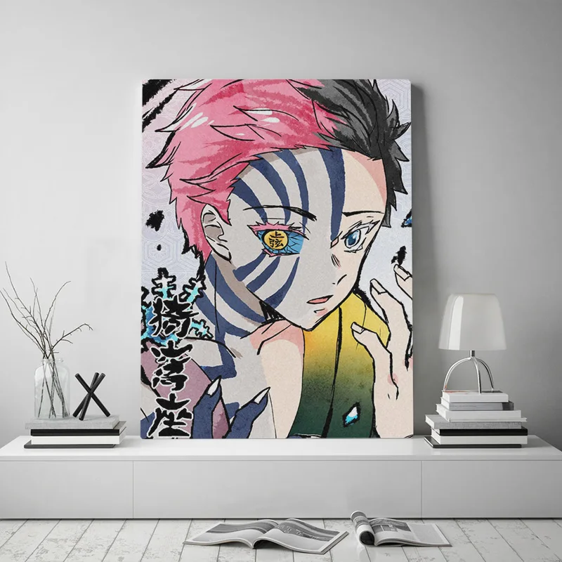 Akaza Kimetsu č Yaiba Hornej Mesiace anime Plátno plagát Maľby nástenné Art decor Obývacia izba, Spálňa Štúdia Domáce Dekorácie Výtlačkov