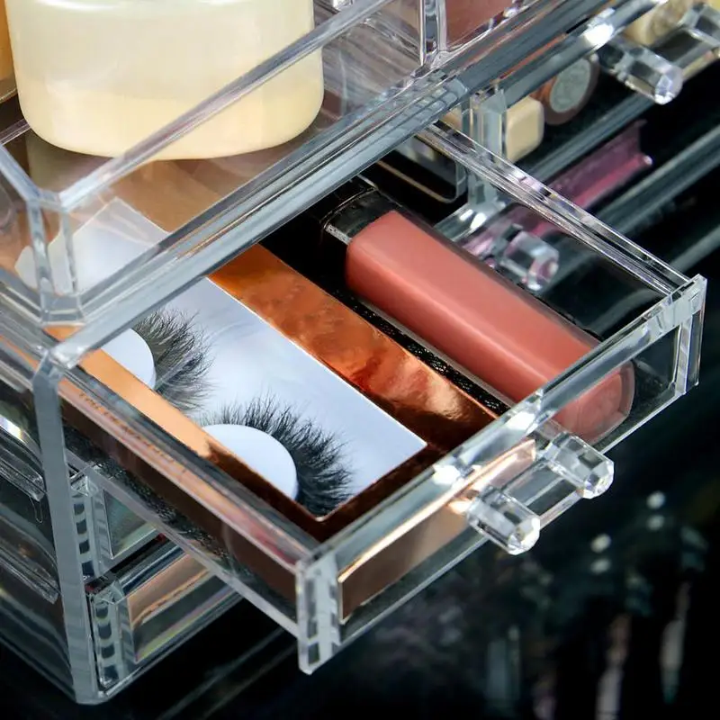 Akrylové Transparentné Zásuvky Make-Up Organizátor Rúž Držiteľ Protiprachová Kozmetické Skladovanie Stôl Box Organizátor