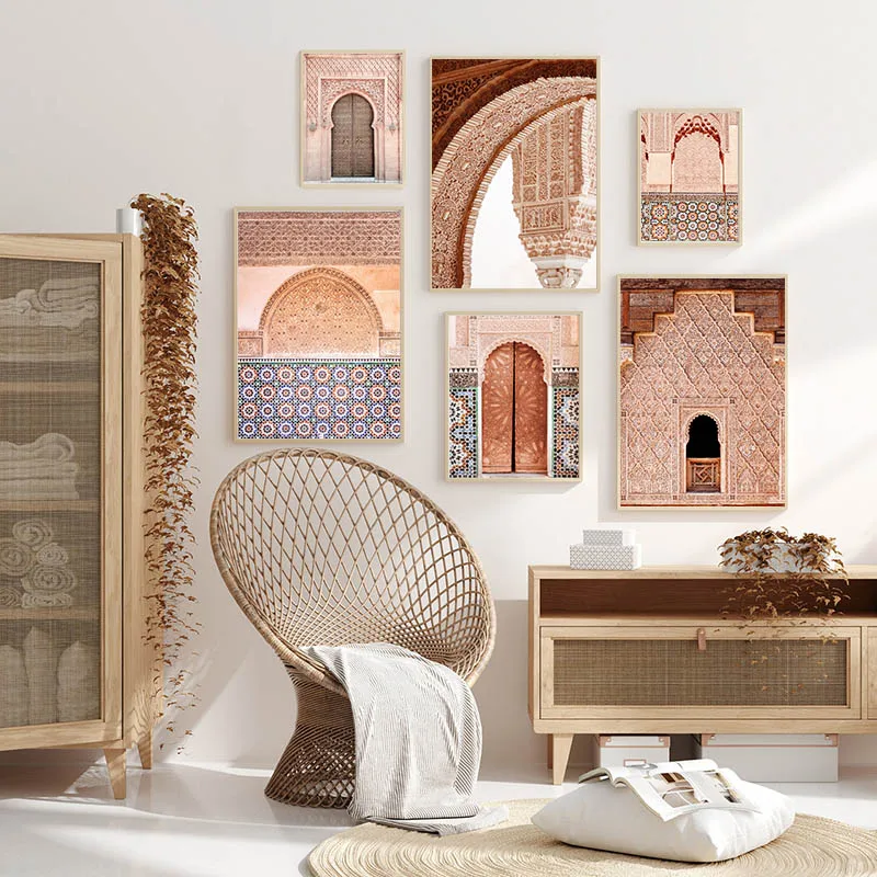 Alah Islamskej Architektúry Plagát Marocký Dvere Moslimské Mešity Wall Art Print Obrázok Plátno Na Maľovanie Obývacej Miestnosti Dekorácie