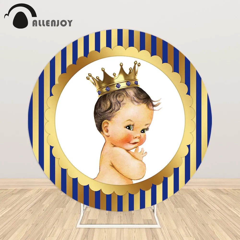 Allenjoy baby sprcha princ kolo pozadie kryt golden crown Royal blue baby boy 1. narodeniny strany kruhu banner pozadí