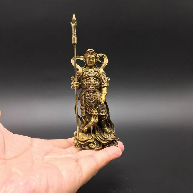 Antické Bronzové Sochy Budhu Tri Oči Samotnému Bohu Hrdina Ozdoby Tri Poukázal dvojsečný Čepeľ Zbraň Psa Figúrky Dekoroch