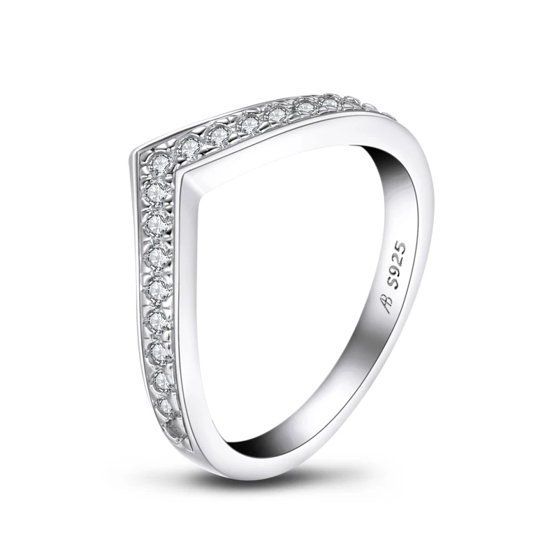 ANZIW 925 Sterling Silver Okrúhly Rez Svadobné Kapela pre Ženy Simulované Diamant V-Dizajn v tvare Výročie Snubné Prstene