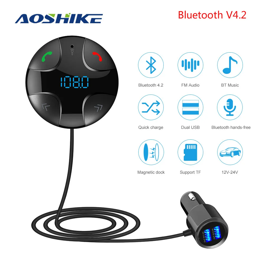 AOSHIKE Bluetooth V4.2 Auto Mp3 Prehrávač, Prijímač, FM Duálny USB Nabíjačka, U Diskov / Tf Karty Lossless Hudby Cigariet Audio