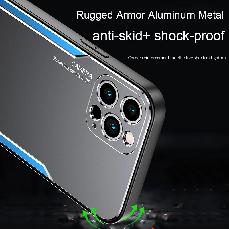Armor Hliníka Kovové puzdro Pre iPhone 12 Mini 12 Pro MAX Coque Shockproof Kryt Pre iPhone 11 XR XS SE 2020 7 8 Plus Prípade Luxus