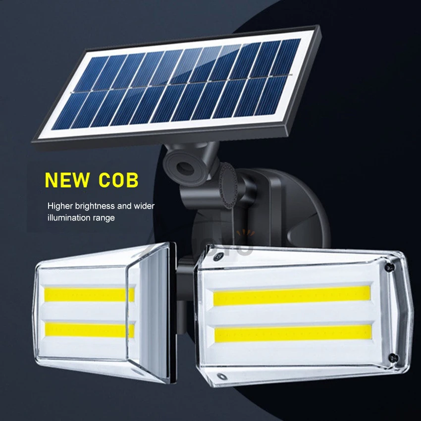 Auoyo Slnečné Svetlo 80COB Vonkajšie Osvetlenie Dual Head Reflektory Nastaviteľný Snímač Pohybu Solárne Bezpečnostné Svetlá IP65 Vodeodolný