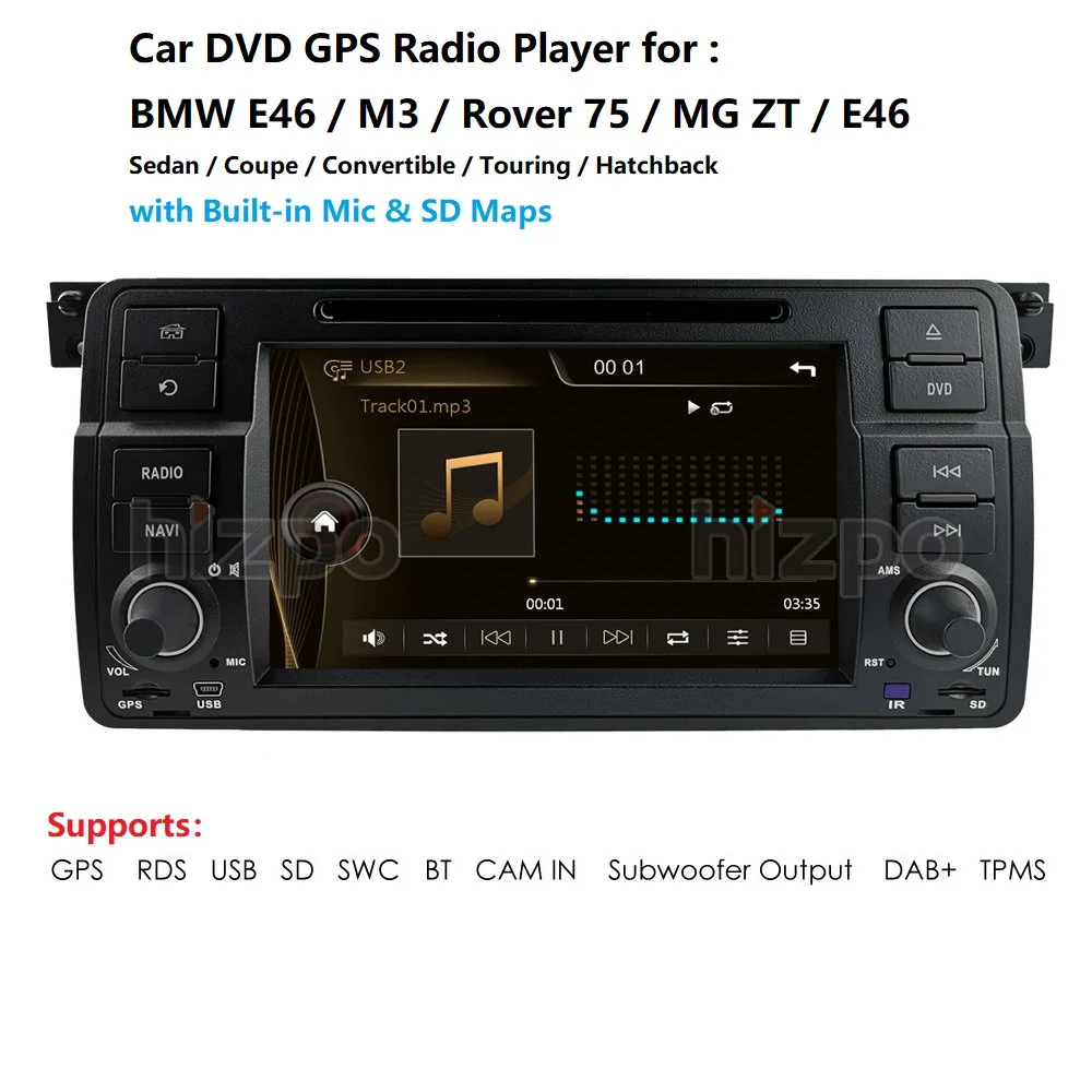 Auto multimediálny prehrávač DAB+ DVD Autoradio s GPS pre BMW E46 M3 325 3er 318 320 Rover75 MG Navi RDS VMCD 8G Mapy BT SWC AM/FM RDS CD