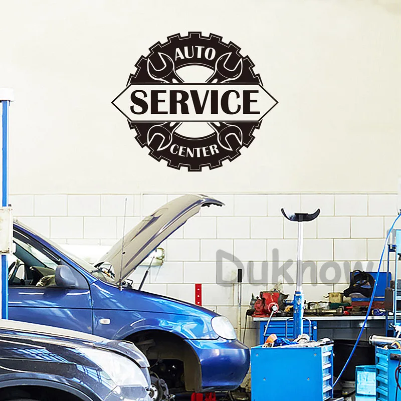 Auto Service Center Logo Vinyl Umenie Nálepky Opraviť Auto Stanice Znamení Umenia Obtlačky Garáže, Auto Služby, Dvere, Okno, Stenu, Dekorácie