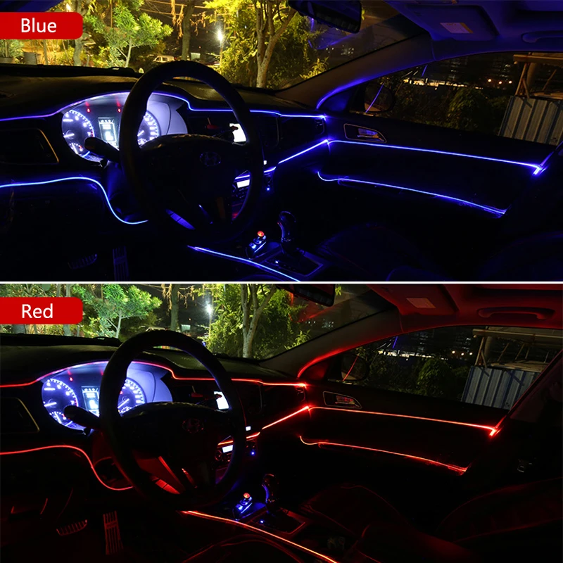 Auto vnútorné Osvetlenie Auto LED Pásy Garland EL Drôt Neónové Svetlo Na Ford Fiesta Zamerať 2 1 Tranzit Fusion Kuga Mustang KA S-max