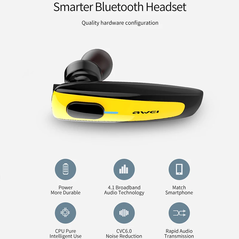 AWEI N3 Jednostranné Bluetooth Headset pre jazdu Mini pravda Bezdrôtové Slúchadlá s mikrofónom Stereo Handfree slúchadiel do uší potlačením hluku