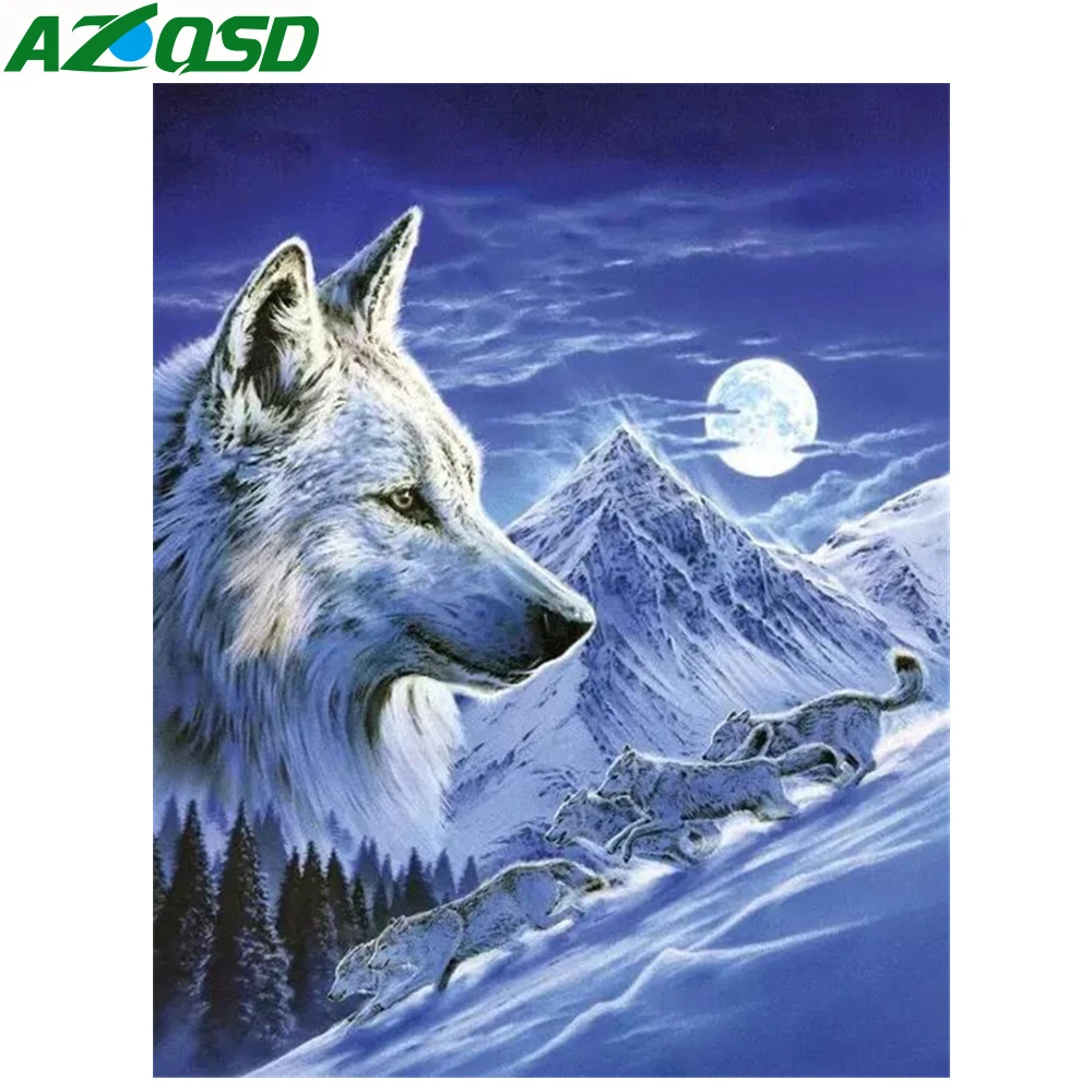AZQSD 5D Diamond Výšivky Vlk Plné Námestie Vŕtať Maľovanie Diamon Zvierat Cross Stitch Kamienkami Domov Dekor Ručné Darček