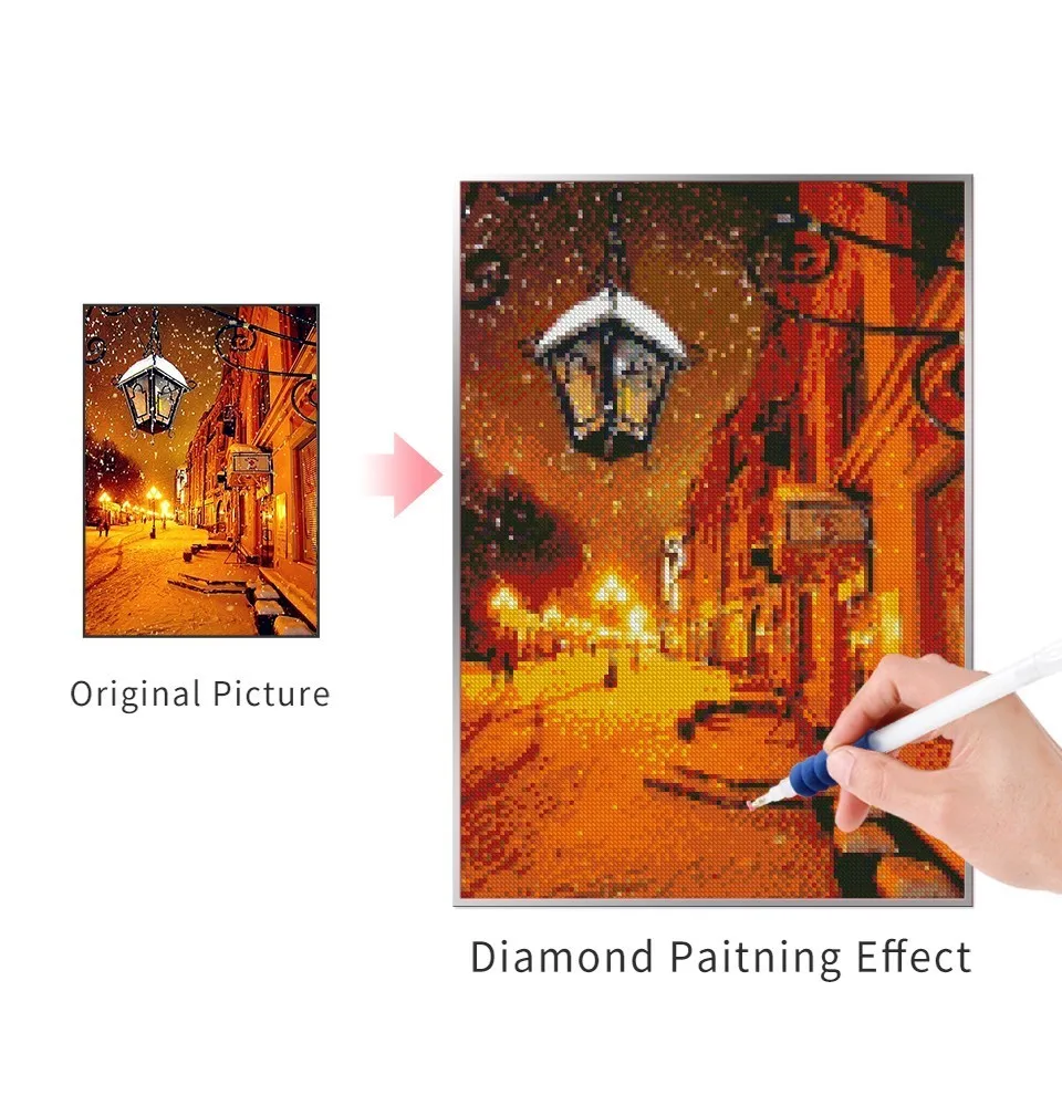 AZQSD Diamond Mozaiky Snehu Diamond Výšivky Pouličné Lampy DIY Plné Námestie Diamond Maľovanie Zimné Remeselné Darček Domova