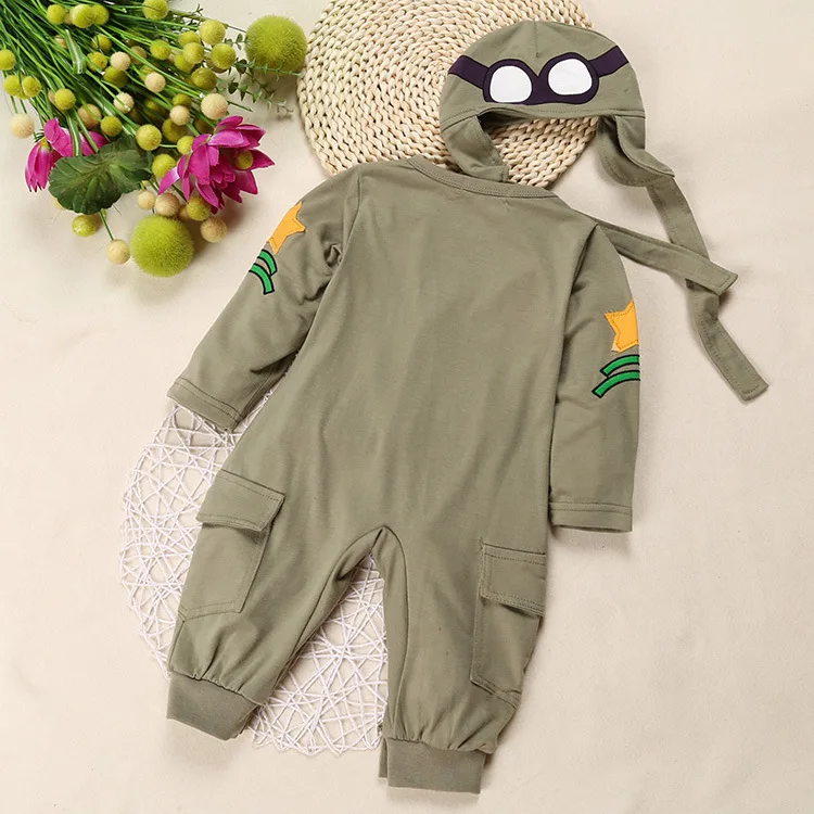 Baby Chlapci Pilot Kostým Air Force Kapitán Army Zelená Dlhý Rukáv Romper S Klobúk Dieťa Batoľa Oblečenie Baby Boy Šaty Ropa