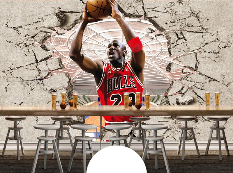 Bacaz 3d Vintage Basketbal tapety pre Reštaurácia, Bar Kávy Michael športové Jordánsko nástenná maľba na Stenu papierové Nálepky Dekor