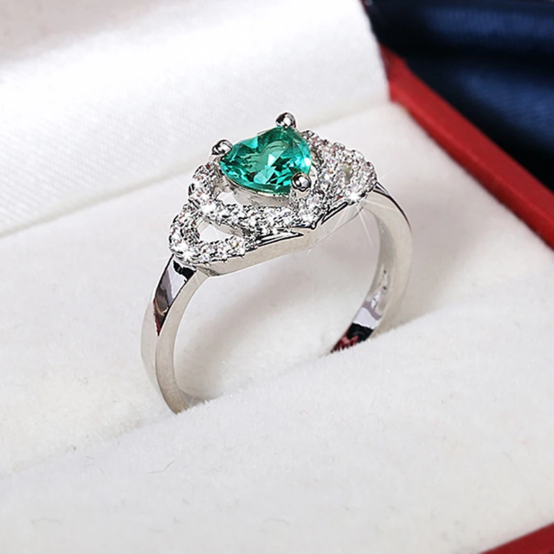 BaliJelry Módne Ženy Krúžok Striebro 925 Šperky Heart-shape Emerald Zirkón Drahokam Prst Prsteň pre Svadobné Zapojenie Príslušenstva