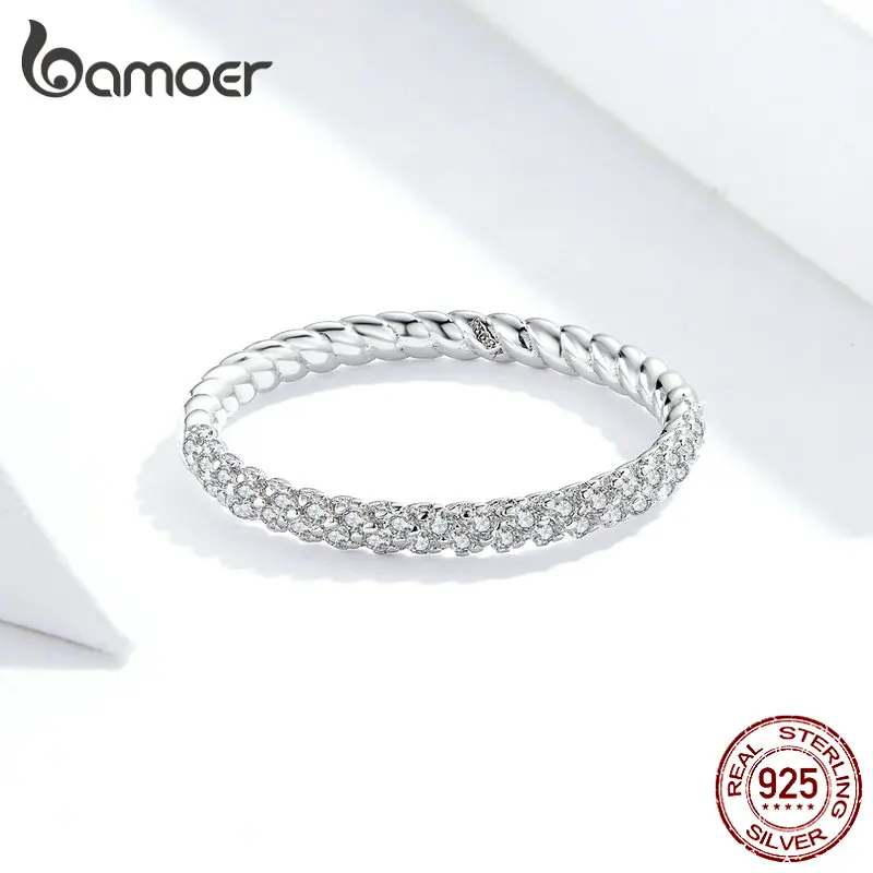 Bamoer Svadobné Šperky, Zásnubné Jasné, CZ 925 Sterling Silver Prst Prstene pre Ženy Vysokej Kvality 2019 Luxusné Anel SCR624