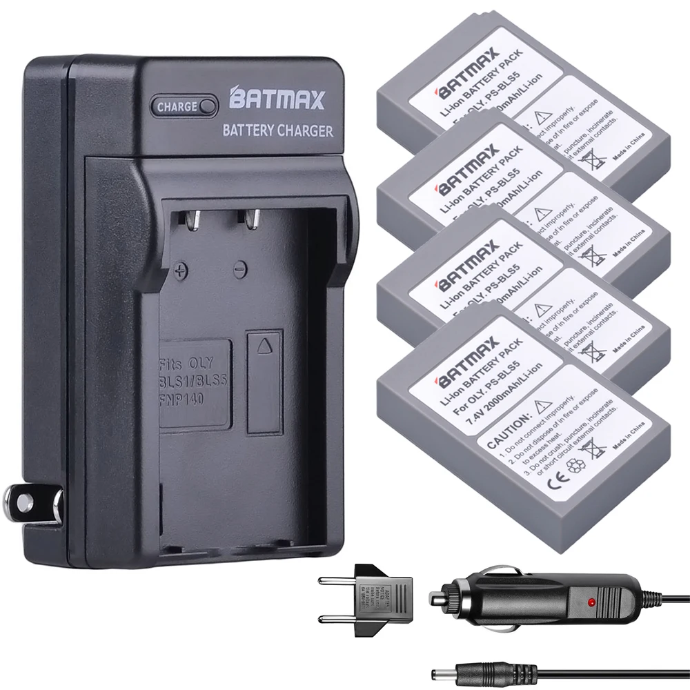 Batmax 4PCS PS-bls5 BLS-5 BLS5 BLS 5 BLS-50 Batérie +Digital Wall Nabíjačka pre Olympus OM-D E-M10, PEN E-PL2, E-PL5, E-PL6,E-PL8