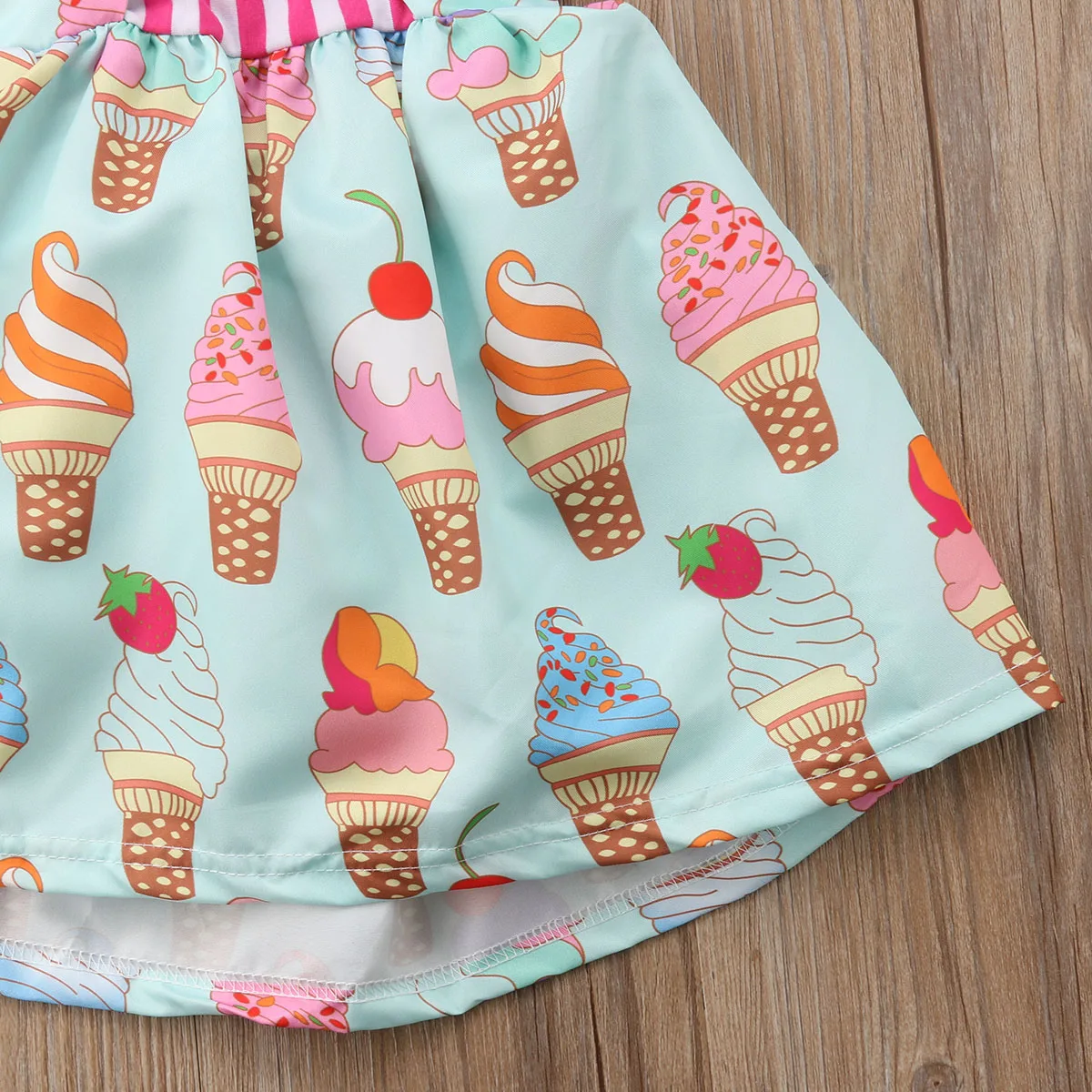 Batoľa Detský Baby Dievčatá V Lete Bez Rukávov Ice Cream Tlačiť Pásik Tutu Šaty Sundress Šaty Letné