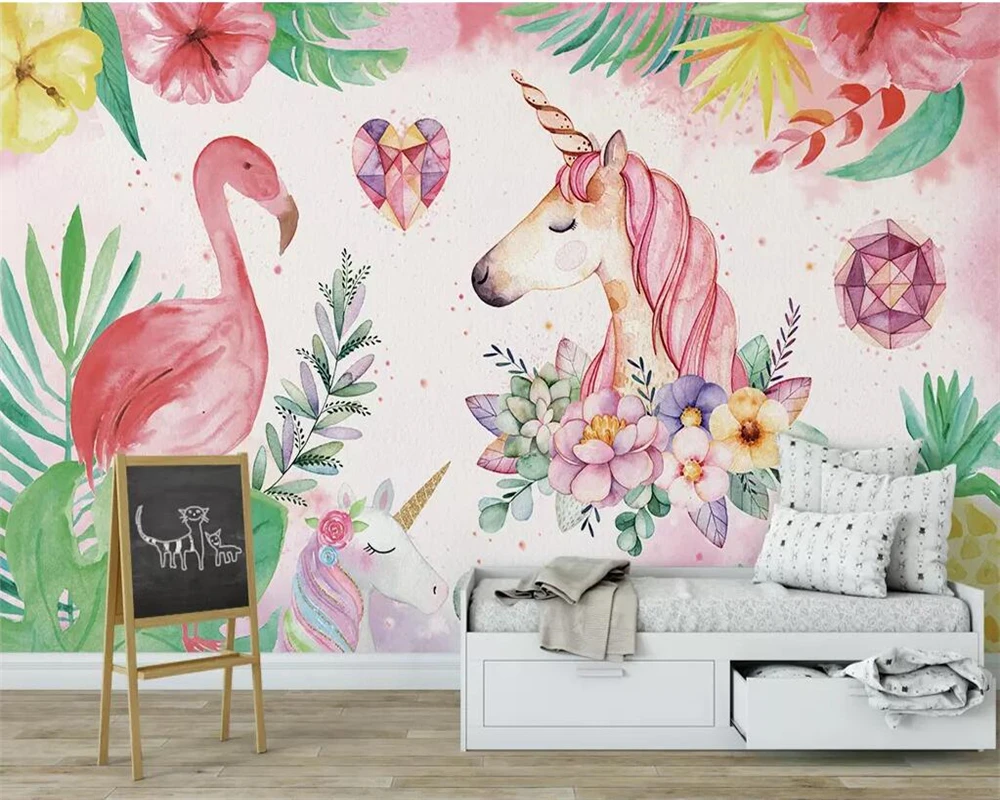 Beibehang nástennú maľbu, tapety Nordic jednoduché flamingo jednorožec detskej izby, dekorácie pozadí obývacia izba, spálňa 3d tapety