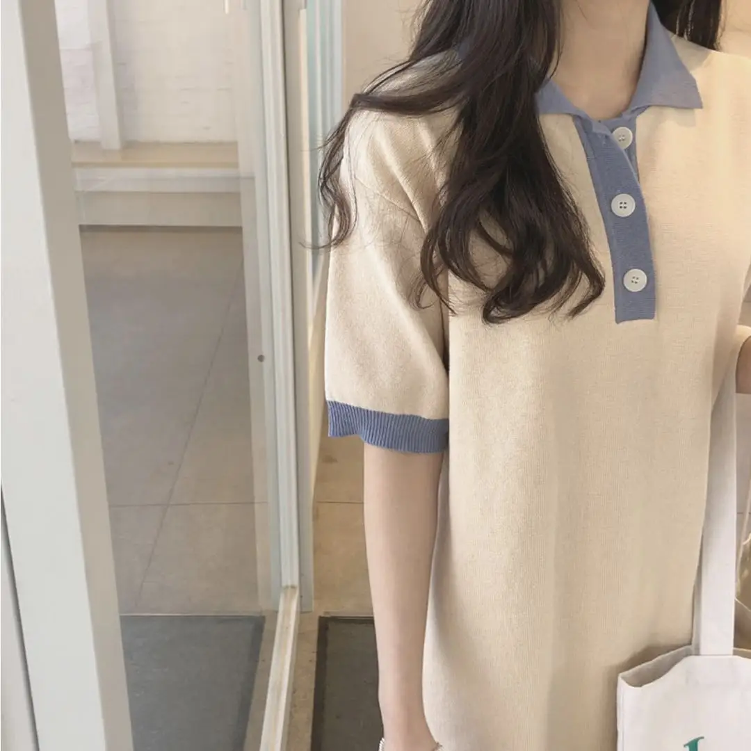 Bežné Bavlnené Šaty Ženy Móda Japonský Preppy Štýl Dievčatá, Dámy Roztomilý Mini Patchwork Pletené T Shirt Dress 4192