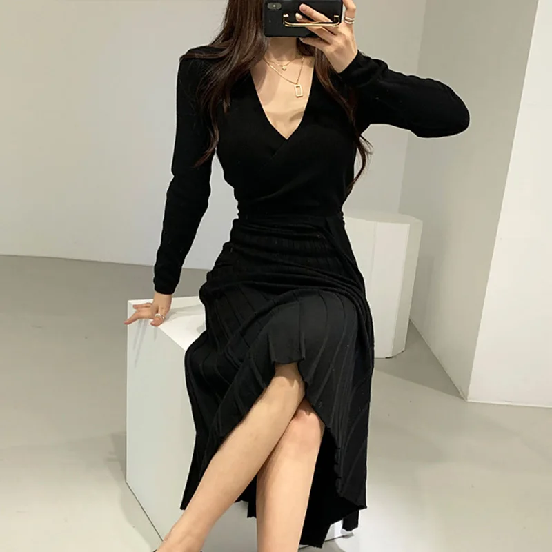 BGTEEVER Sexy tvaru Belted Pletené Šaty Žien na Plný Rukáv Štíhly Pás Elegantné Ženy Svetre pre Ženy-line Vestidos 2019