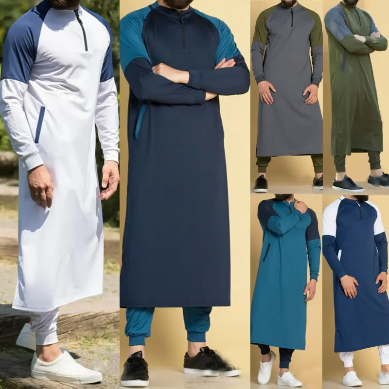 Biela Mužov Dubaj Thobe Islamskej Moslimské Oblečenie Katar Župan Kaftan Maxi Šaty s Dlhým Rukávom, Mikiny 2020 NOVÉ