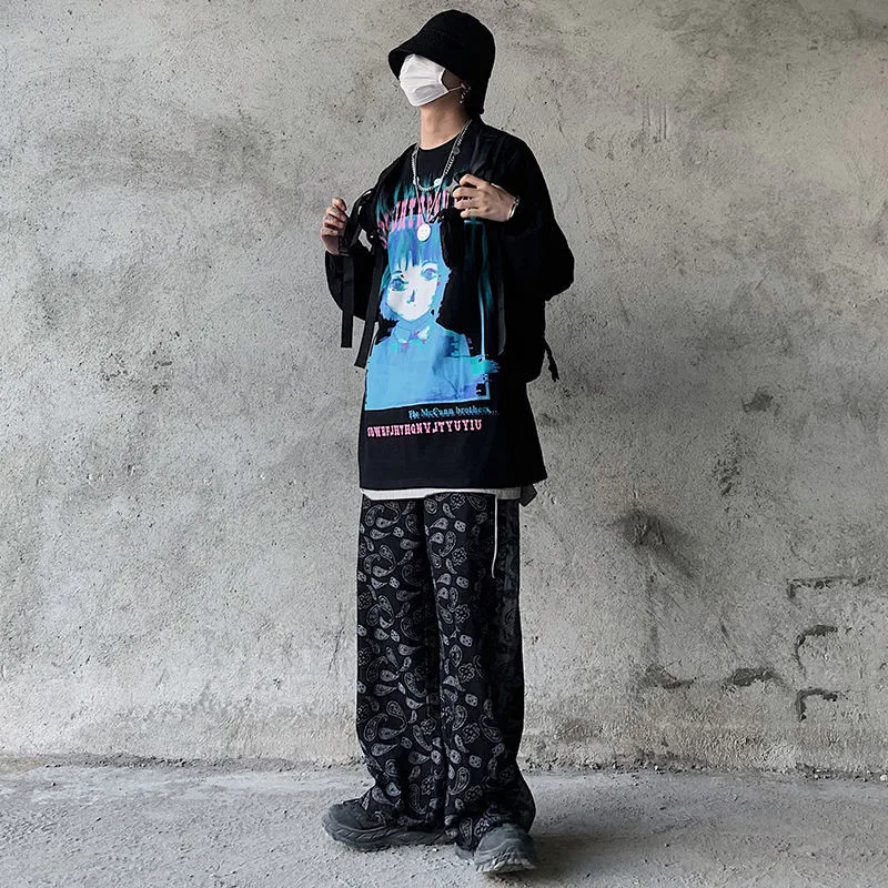 Black Gotický T Shirt Streetwear Pohode Pevné Tričko Harajuku Letné Topy Tees Jar Dlhým Rukávom High Street Voľné Japonsko T-Shirt