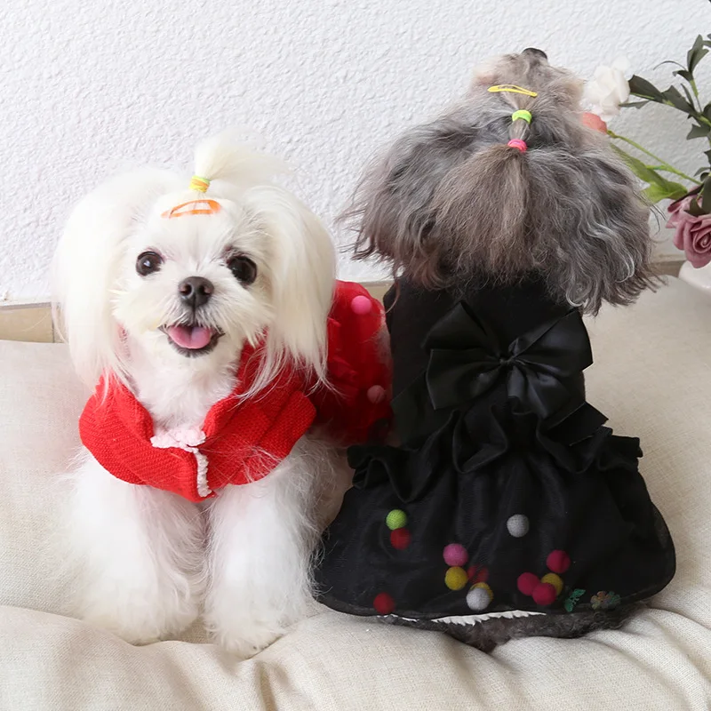 Black Red Farby Šaty pre Psov Jeseň a v Zime sa Pes Halloween Kostým Loptu Veľké perlinkové tkaniny Sukne Oblečenie pre psy, Pet Malý Pes Šaty