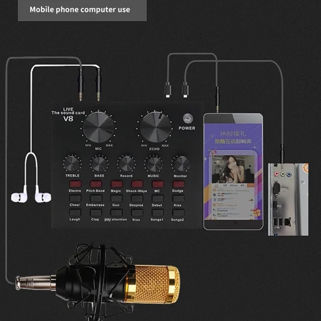 BM 800 Mikrofón s Zadarmo Slúchadlá s Mikrofónom Kondenzátor V8 Zvukovú Kartu Nahrávanie, Používaných na Rozhlasové Vysielanie na Nahrávanie Spevu
