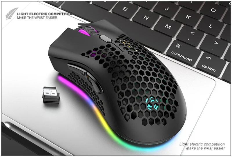 BM600 2.4 GHz Wireless Myš, 1600DPI, USB Nabíjateľné Honeycomb RGB Optická Myš Pre Notebook PC Duté Myš