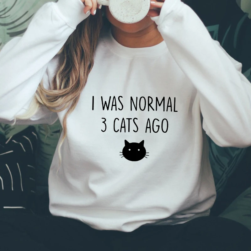 Bola Som Na Normálnej 3 Mačky Pred Mikina Zábavné, Bláznivé Cat Lady Mikiny Roztomilý Ženy Dlhý Rukáv Pet Lover Darček Pulóvre