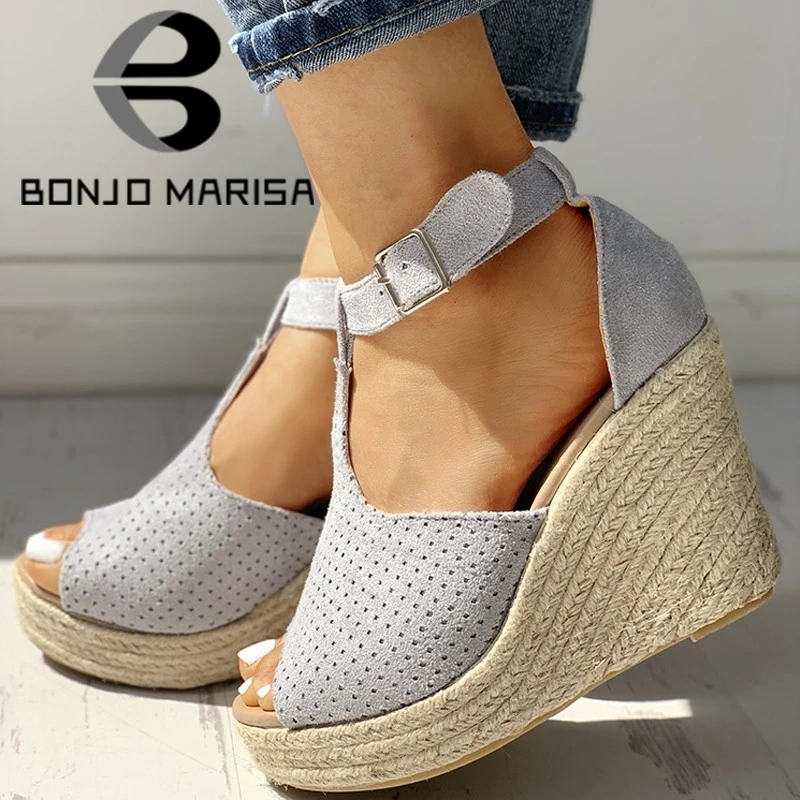 BONJOMARISA 2020 IN hot predaj leopard platformu sandále ženy vysoké kliny sandále 2020 elegantné letné vysoké topánky žena