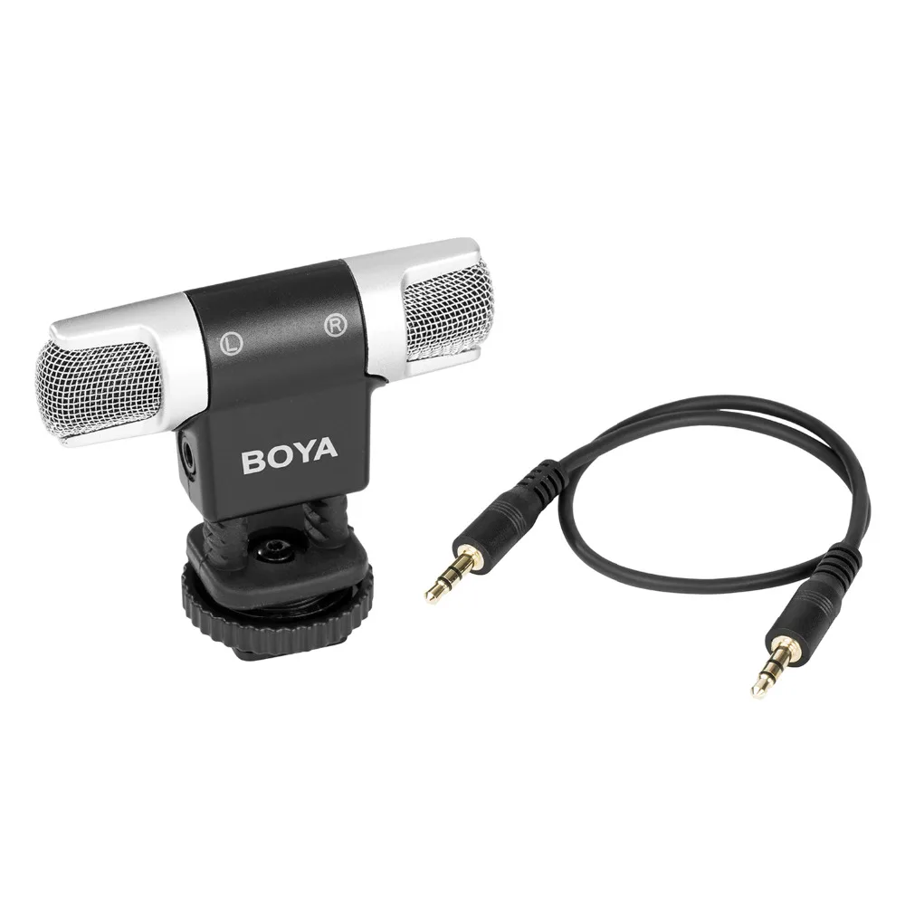 BOYA BY-MM3 Dual Head Stereo Nahrávanie Kondenzátorových Mikrofónov pre Canon, Nikon, Sony DSLR Kamery DV živé prenosy Videa