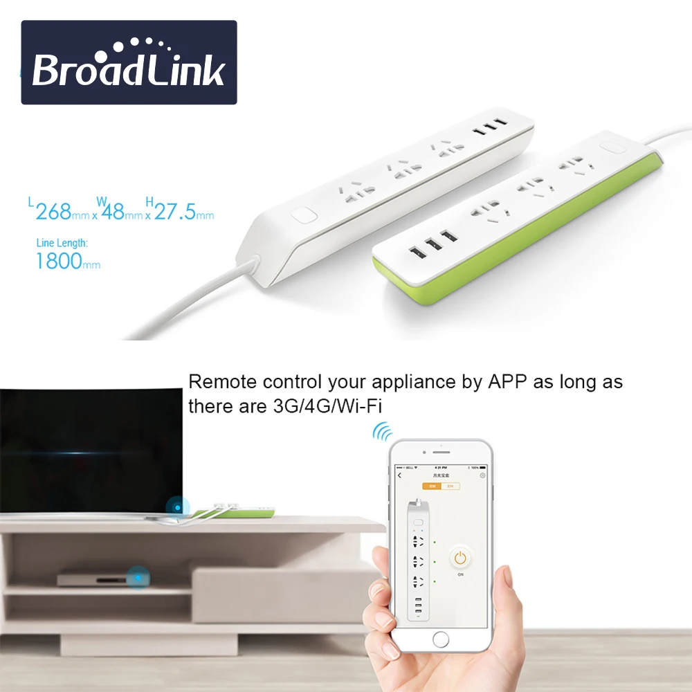 Broadlink MP1 WiFi Zásuvky Smart Home Automation 4-Zásuvky Plug 3G, 4G Bezdrôtové APLIKÁCIE Android IOS Diaľkové Ovládanie Samostatne 250V 10A