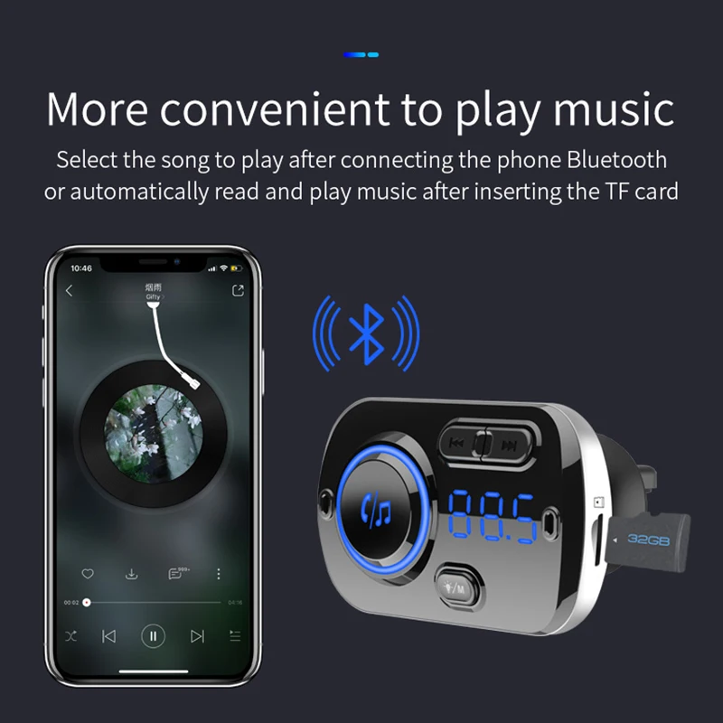 CDEN auto mp3 prehrávač hudby Bluetooth 5.0 prijímač jeden pre dve telefónne FM duálny USB nabíjačka do auta QC3.0 rýchle nabitie