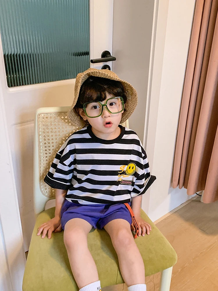 Chlapca Šaty s Krátkymi Rukávmi Pruhované tričko 2020 Nové Dieťa Polovičný Rukáv Západný Štýl detský kórejský Štýl Letné Móda