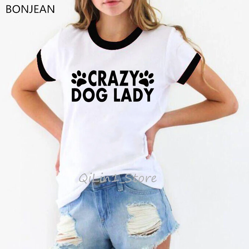 Crazy dog lady tričko zábavné tričká ženy roztomilý letné top buldog/ jazvečík/ Chihuahua milovník psov Vianočný darček grafické tees