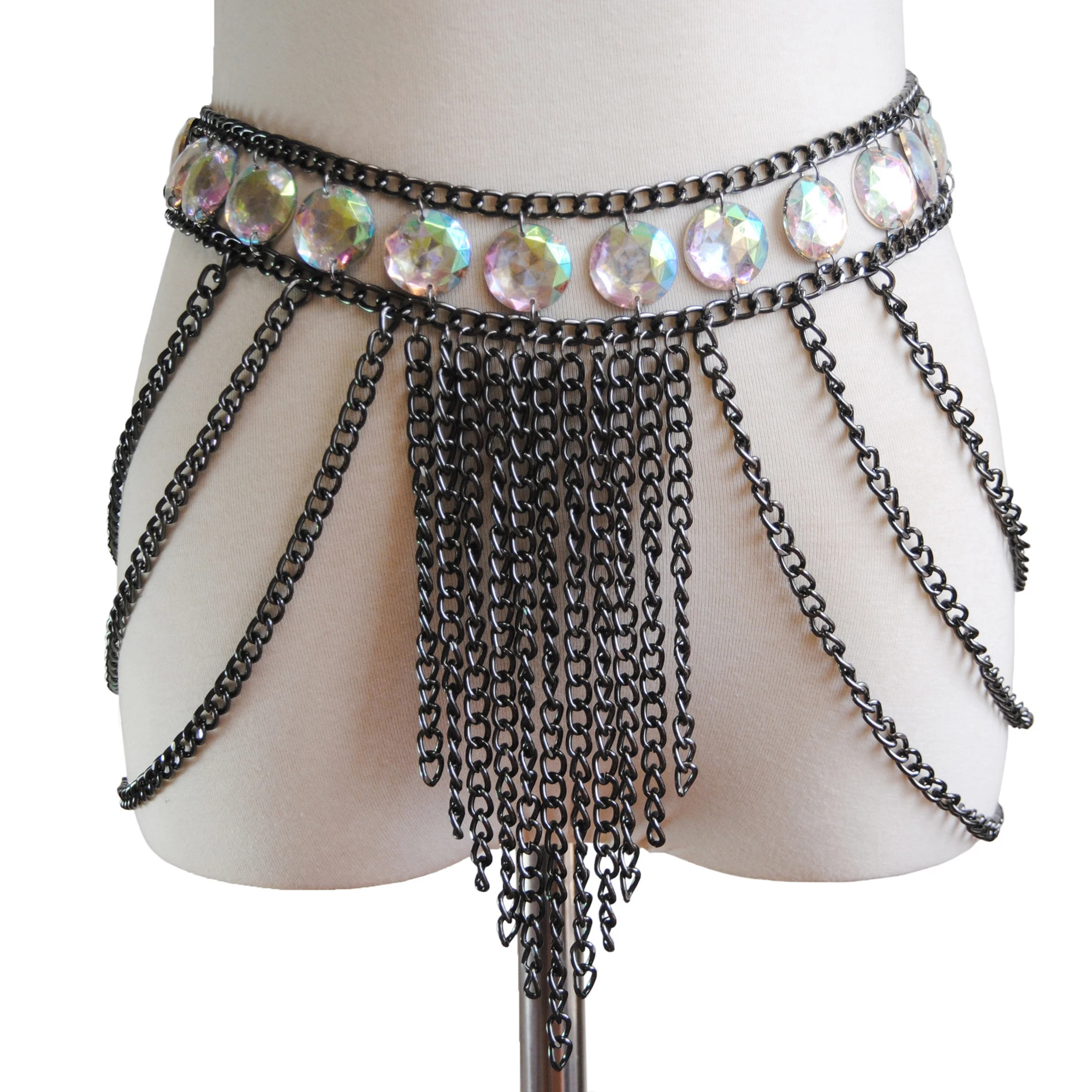 Crystal Reťazca Mini Sukne Ženy, Nové Bikiny Nosenie Reťazca Brucho Ženy Ostrihané Nočný Klub Strany Festival Nosenie Burning Man Šperky