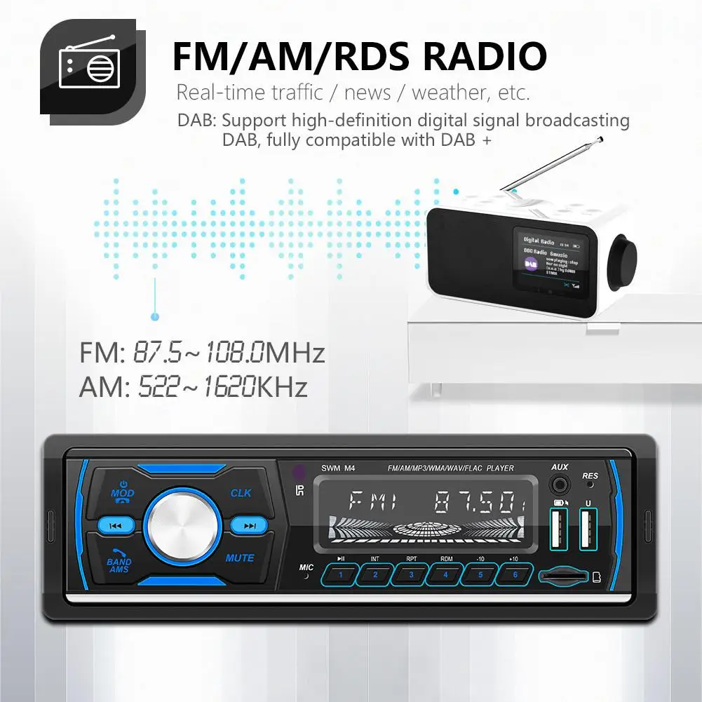 DAB Bluetooth Car Mp3 Stereo Rádio Prijímač S Diaľkovým ovládaním 1 Din Prijímač Digitálnych Médií Podpora FM/AM/RDS/DAB/DAB +/MP3