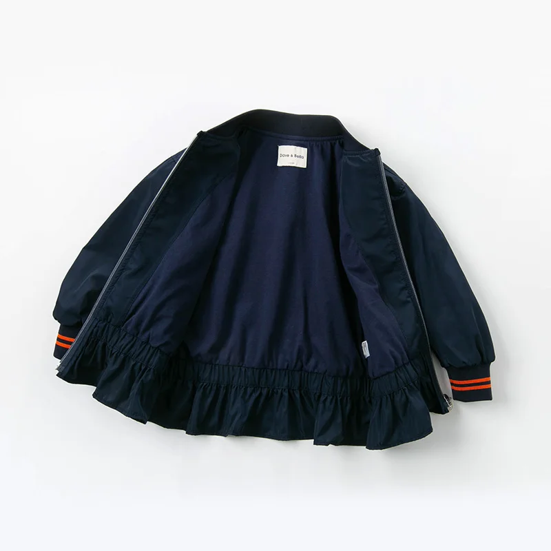 DBK12245 dave bella jar deti, dievčatá módne dlhý rukáv list vrecká ruched kabát deti roztomilý topy kvalitné vrchné oblečenie