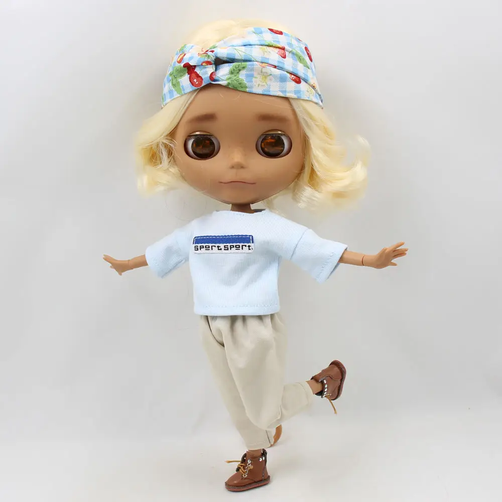 DBS Oblečenie pre Blyth 1/6 bábika overszie svetlo bule tričko a nohavice s hairband kabelka pre spoločné telo v pohode dievča módne oblečenie