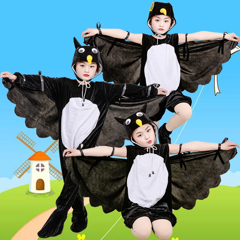 Deti Black Crow Sova Originálny Kostým Zamaskovať Halloween Deti Zvierat Výkon Cosplay Karneval Party Dress-up Jumpsuit