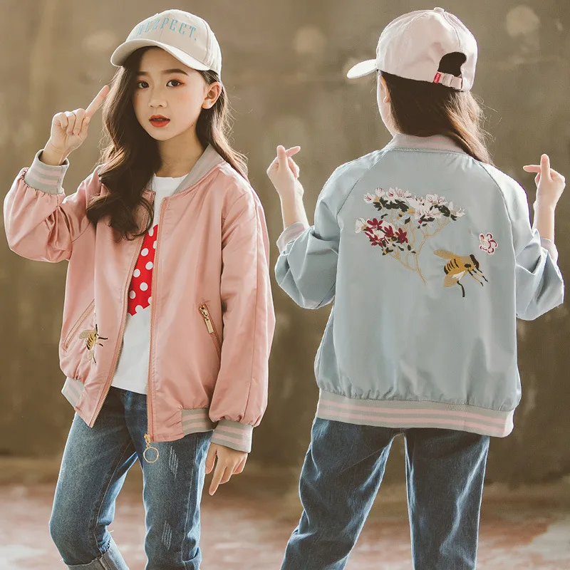Deti Dievča Bundy Deti, dieťa, Dievča na Zips, vrchné oblečenie Výšivky Bavlna Dievča Kabát Dieťa Dievča Baseball Oblečenie na Jar Jeseň roku 2019