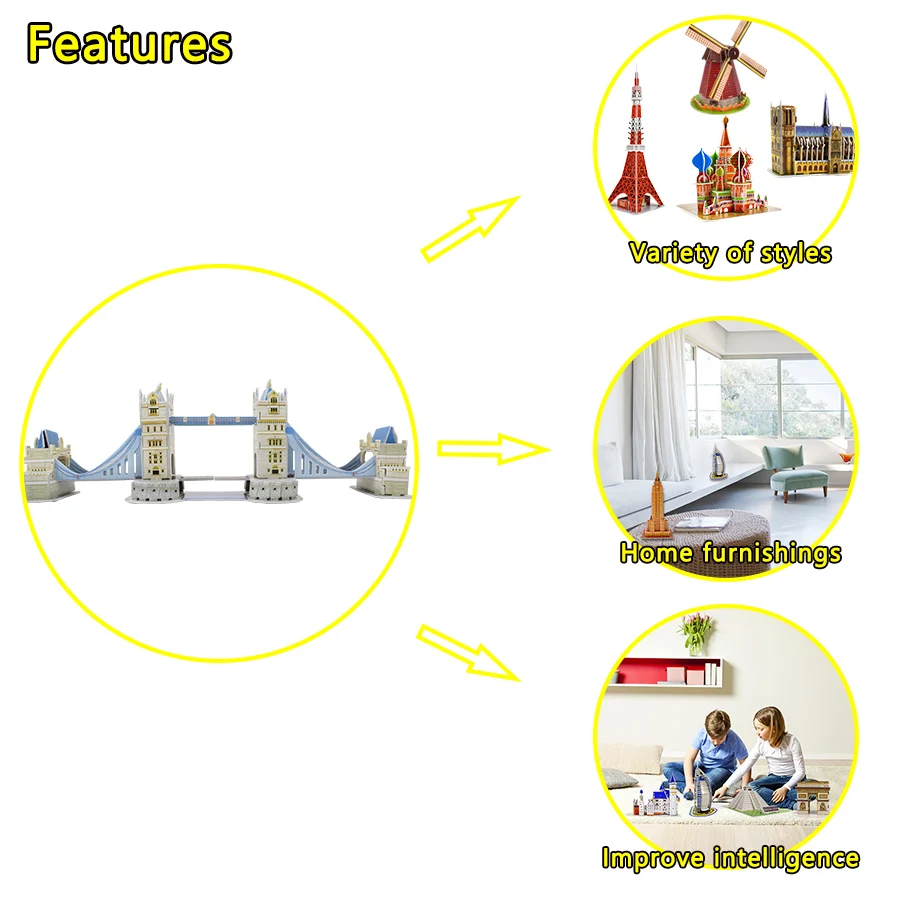 Deti Hračky London Tower Bridge 3D Puzzle Kartón Papiera Montované Budovy Model Hračky pre Deti Svete Suvenír DIY Vtipný Darček