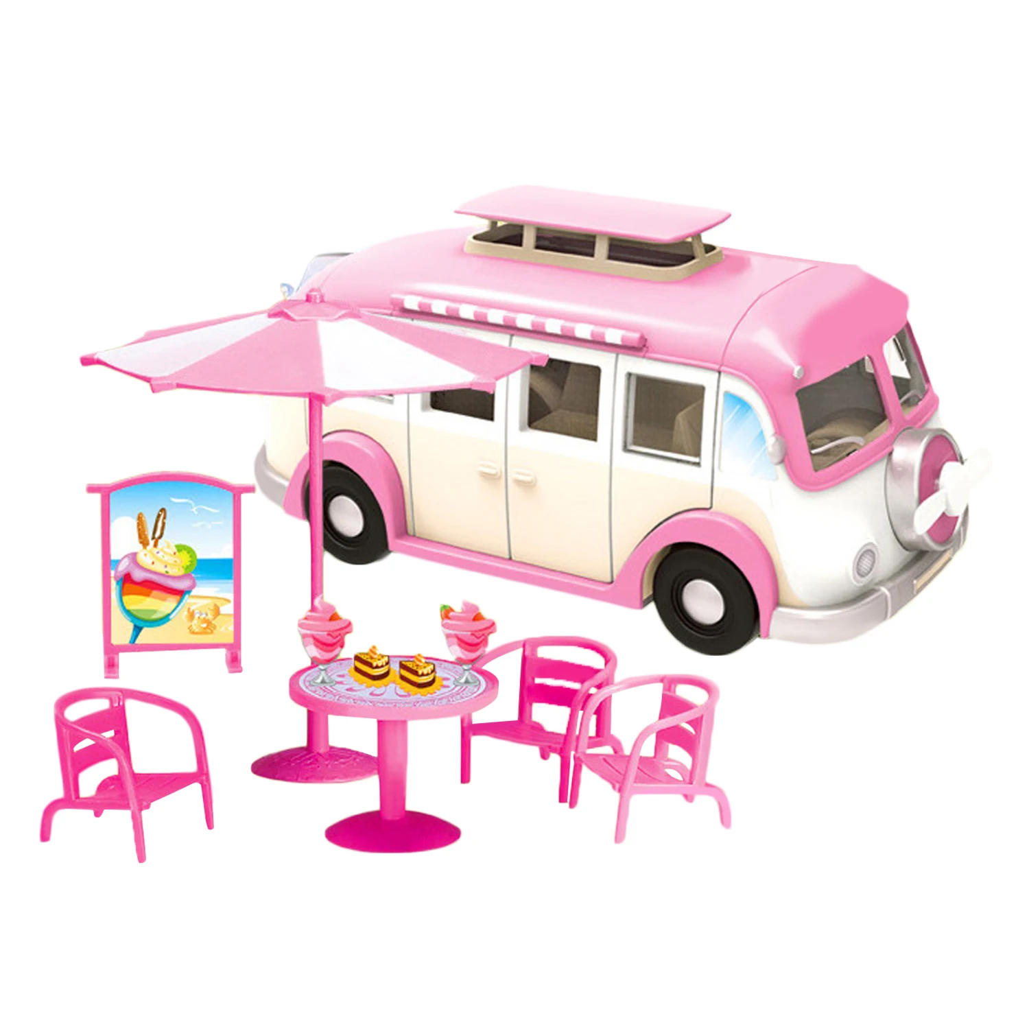 Deti Roztomilý Mini Obytné Auto Simulácia Plastové Ružová Obytné Vozidlo domček pre bábiky s Nábytkom Doplnky pre Barbie Predstierať, že Hrať Hračka
