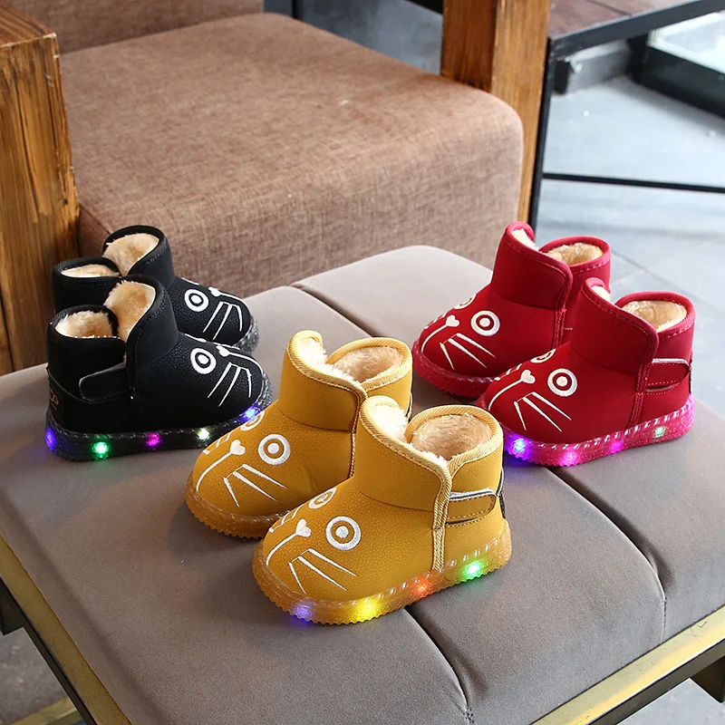 Detská obuv Zimná nové mačka dekorácie chlapci bavlna-čalúnená topánky svetlá dievčatá velvet uggs mäkké soled pohodlné topánky